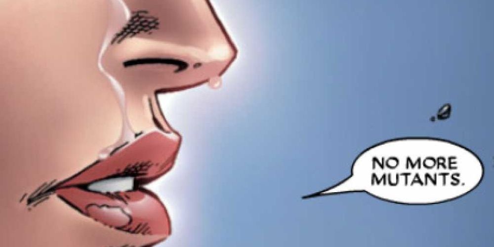 Scarlet Witch speaking the phase "No More Mutants" in the Mavel comic House of M