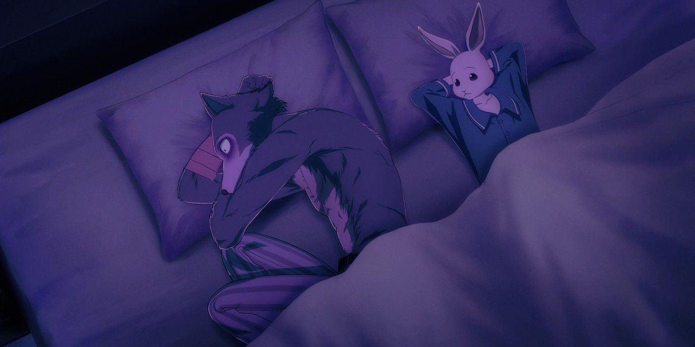 Lagoshi _ Beastars: this image features two characters lying in bed