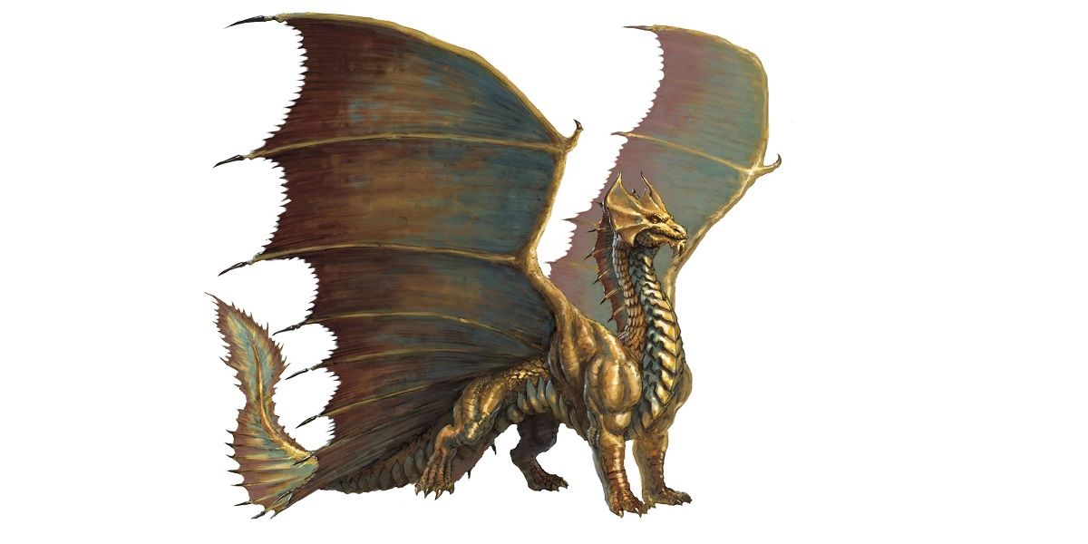 A Brass Dragon in flight DnD