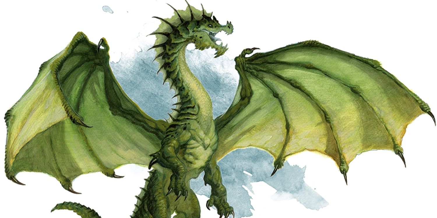 A Green Dragon rearing up on hind legs with wings out