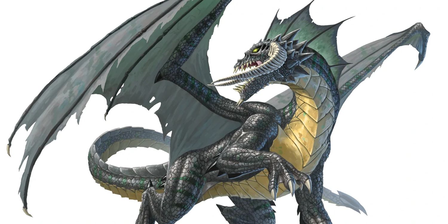 A black dragon with wings spread looking over its shoulder