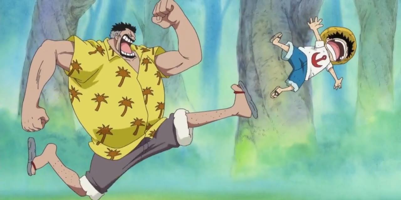 Garp and Luffy in One Piece.