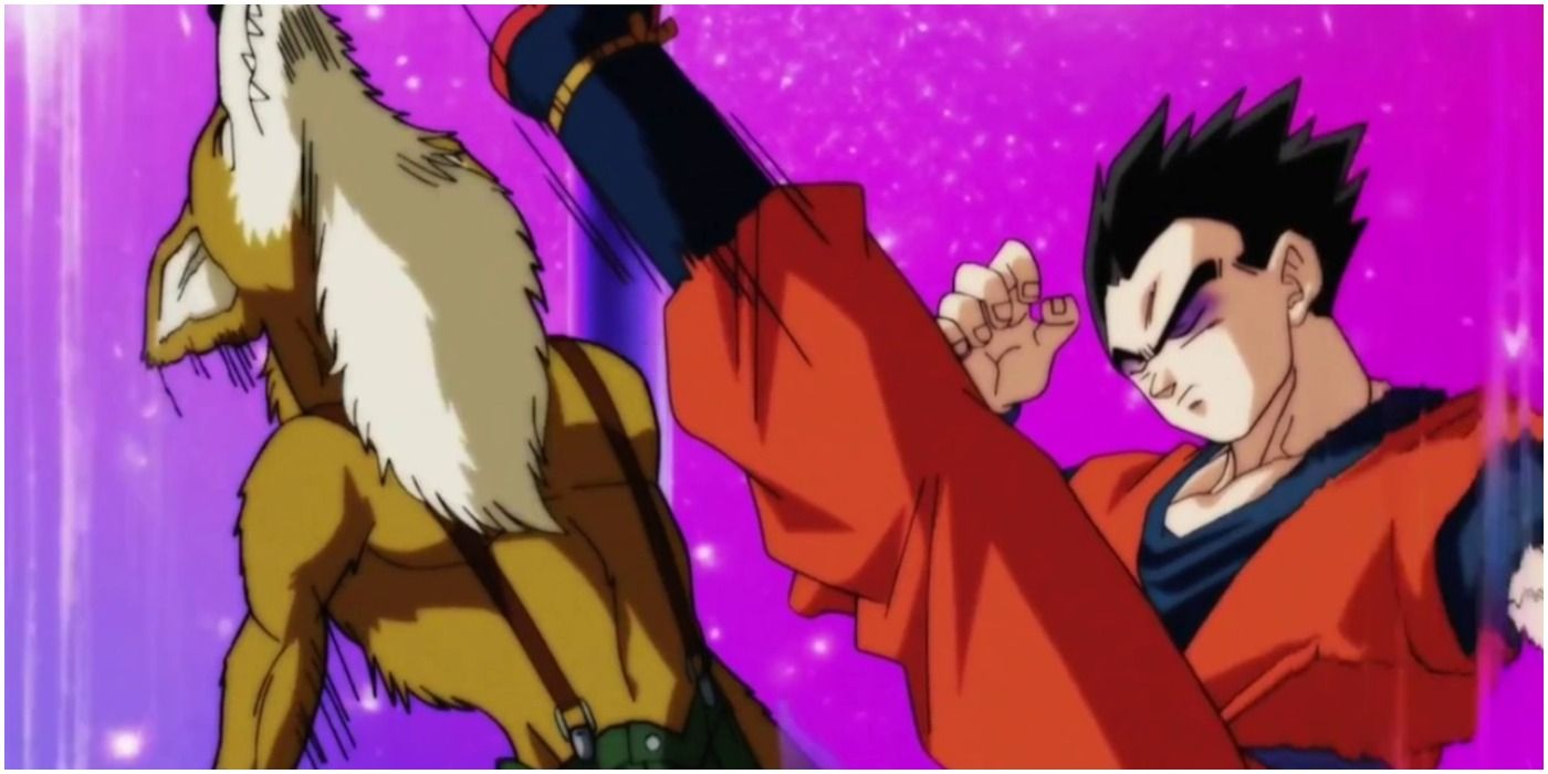 A blinded Gohan fights against Lavender in Dragon Ball Super