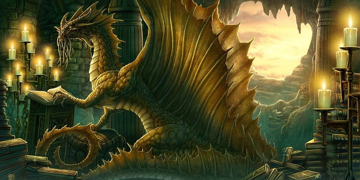 A Gold Dragon in its ornate lair in DnD