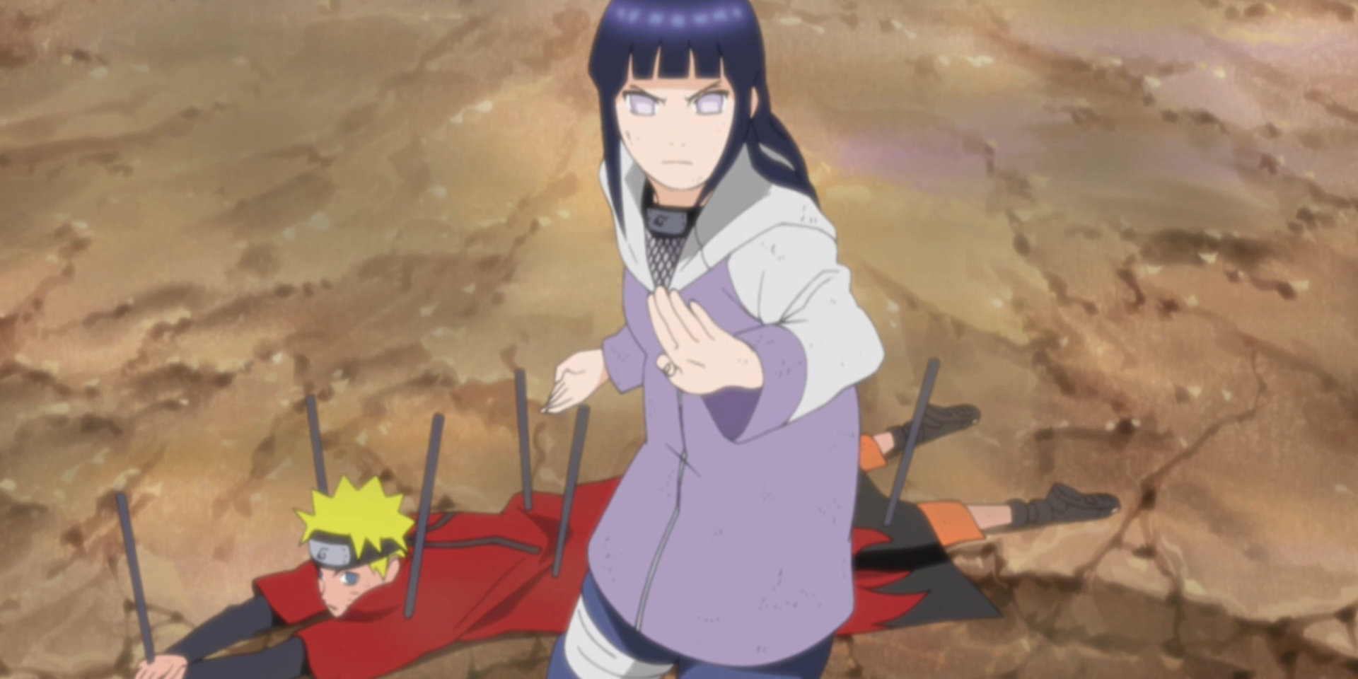 Hinata protecting Naruto in the anime.