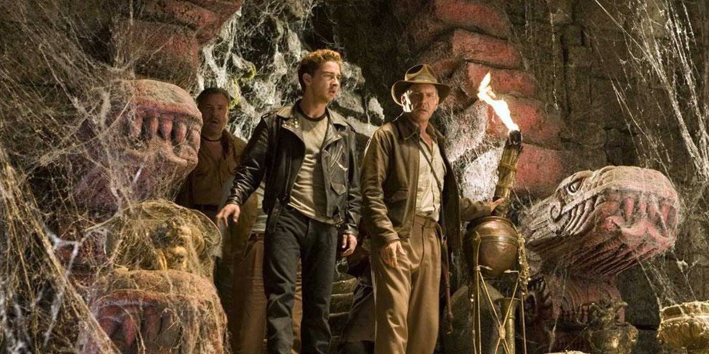 Indy and Mutt (Shia Labeouf) in Indiana Jones standing in a tomb entrance
