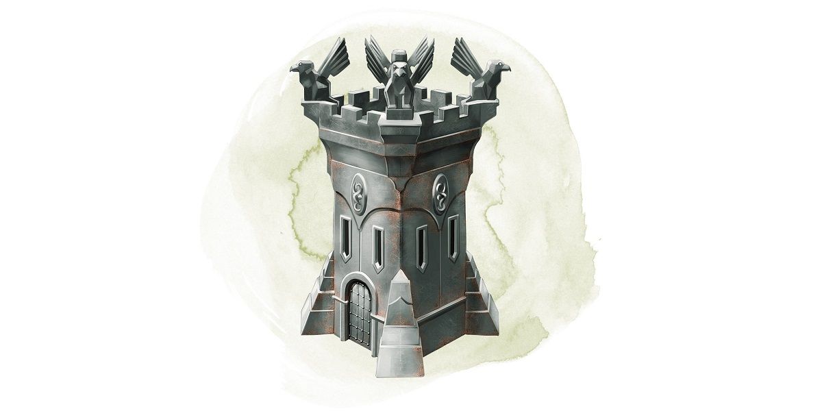 Instant Fortress from dnd, a silver tower with ravens on the top