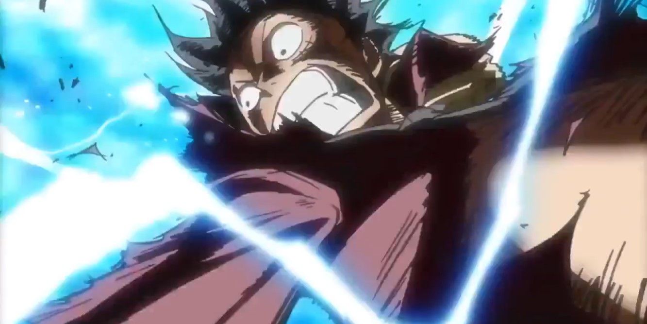 An enraged Luffy battling Shiki in the Strong World film.