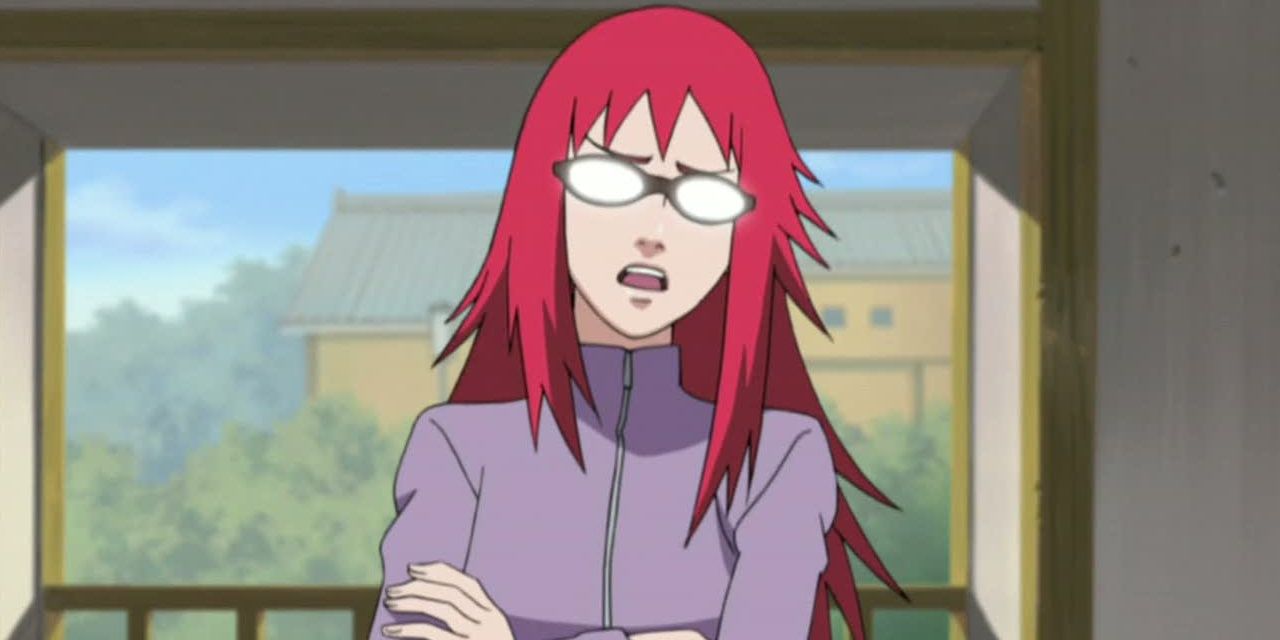 Karin's glasses glare in Naruto.
