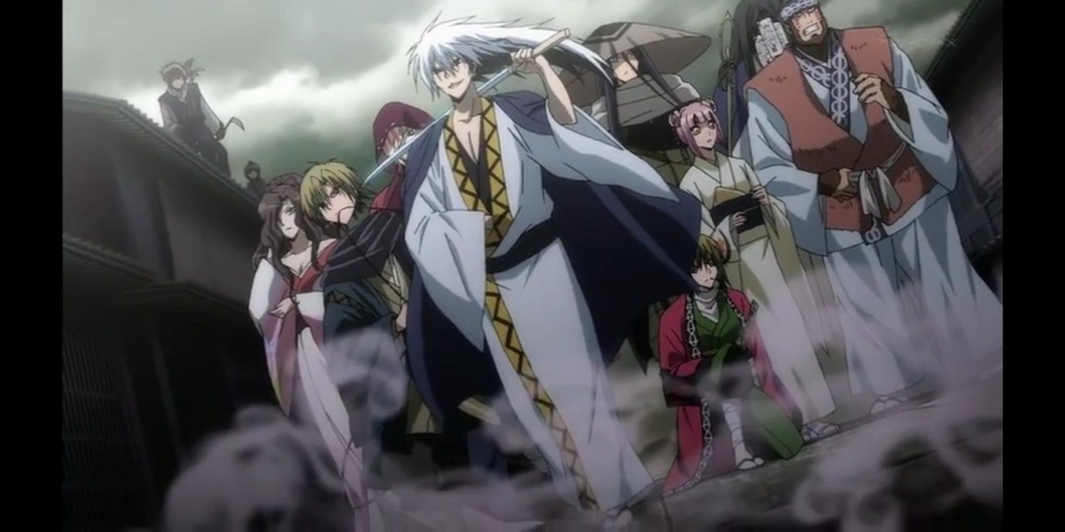 The cast of Nura: Rise of the Yokai Clan, with Rikuo Nura at the front with a sword over his shoulder.