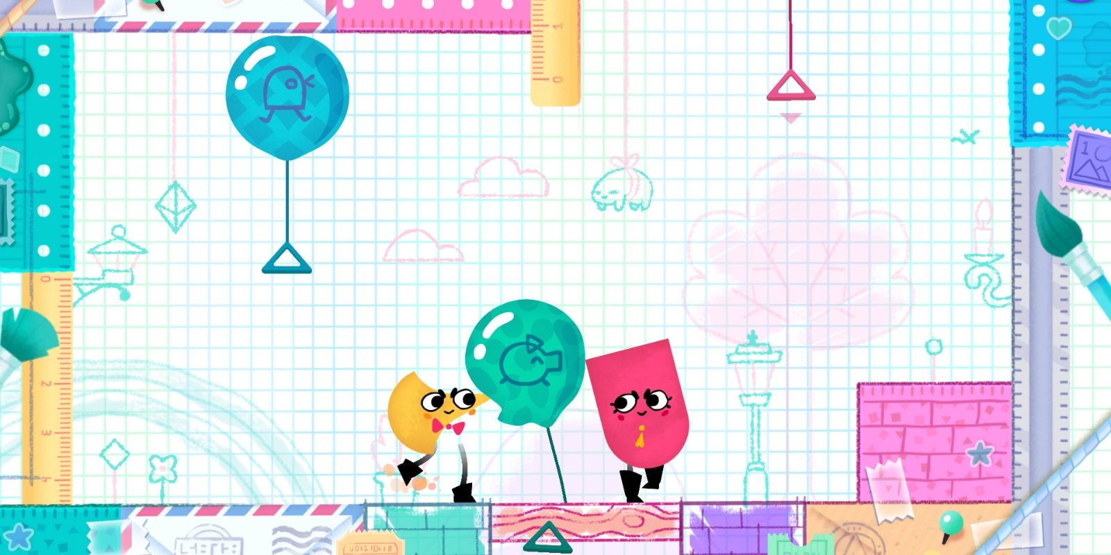 Snipperclips Making Shapes With A Graph Paper-Style Art Background