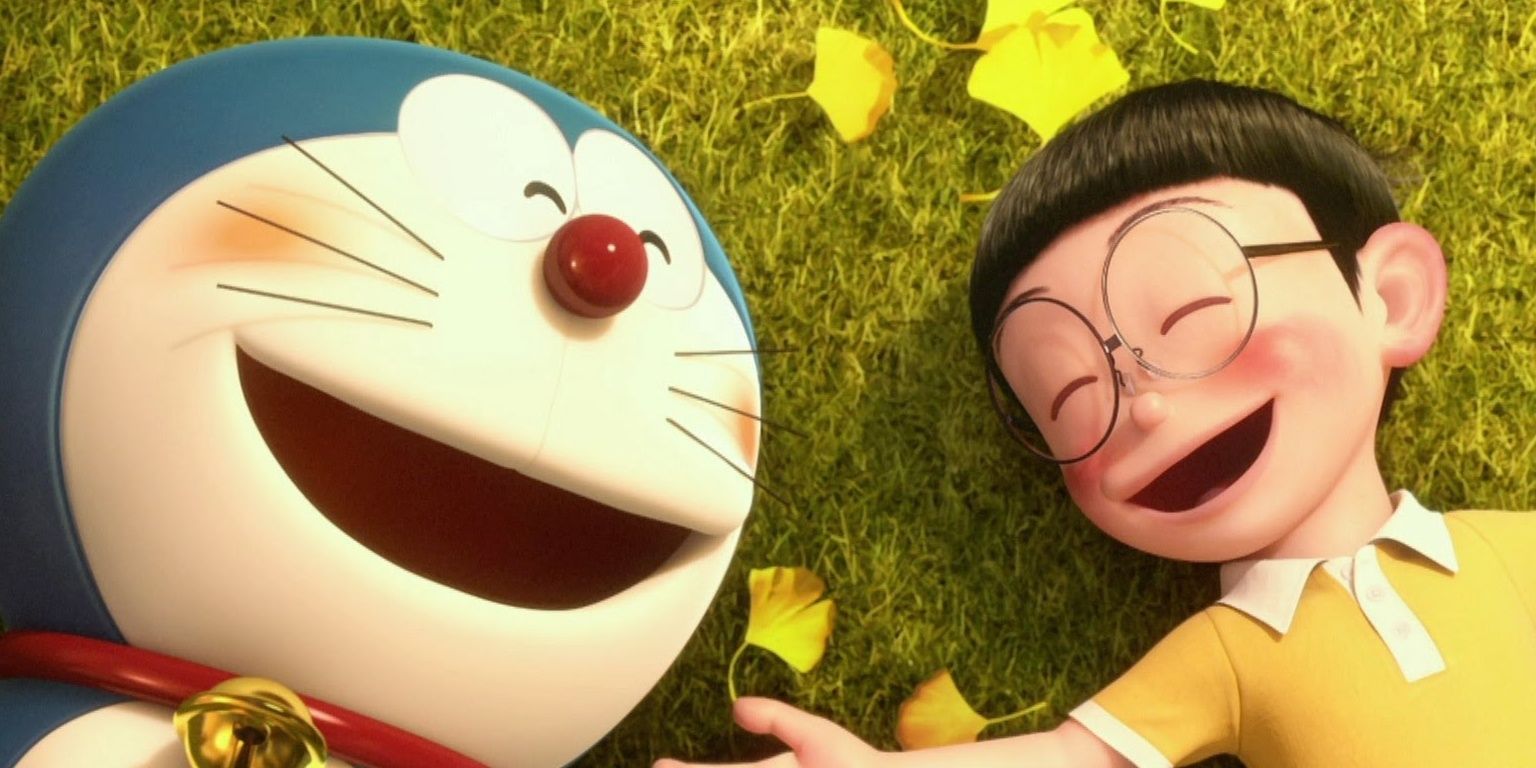 Nobita and Doraemon laughing in Stand By Me Doraemon.