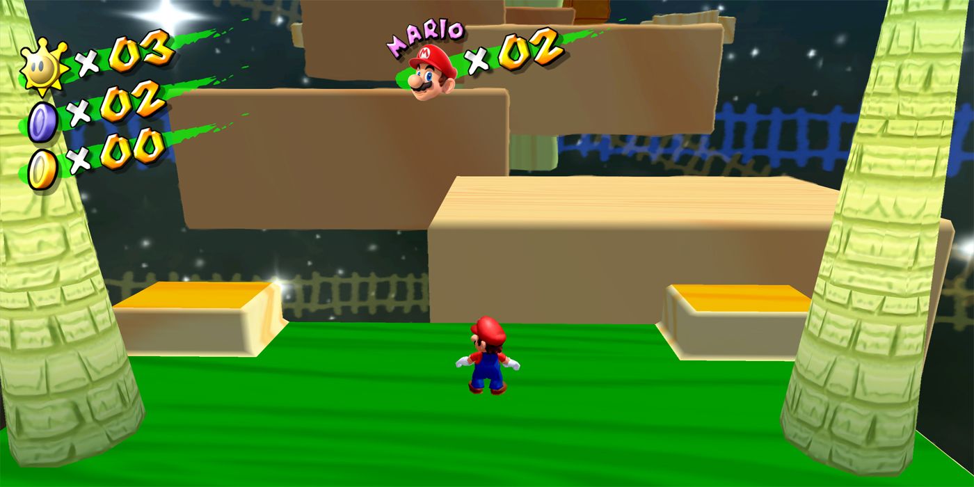 An image of Mario standing in the Bonus Level for Super Mario Sunshine