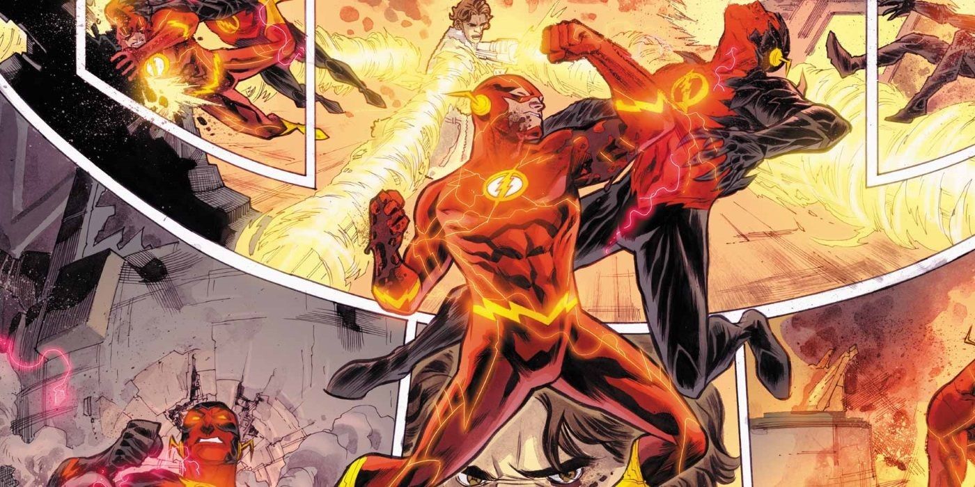 The Flash punching villain.