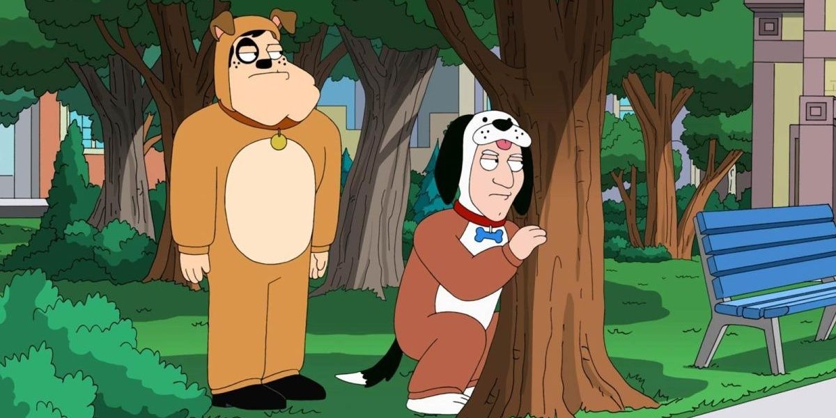 Stan &amp; Avery in dog suits