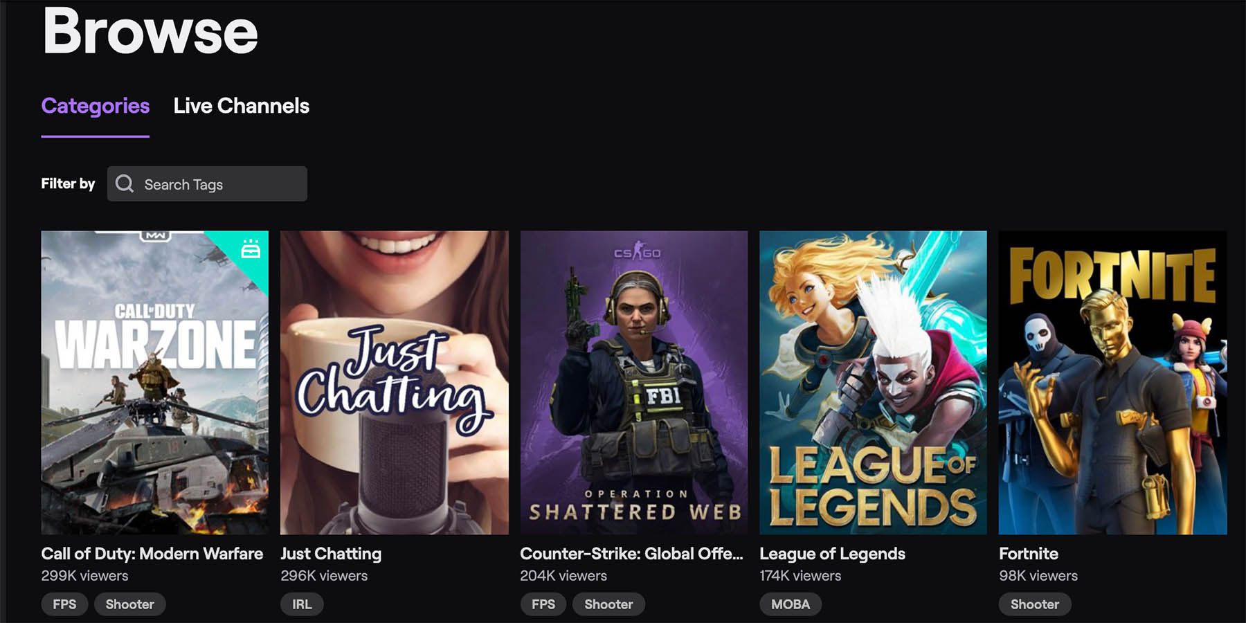 top categories twitch