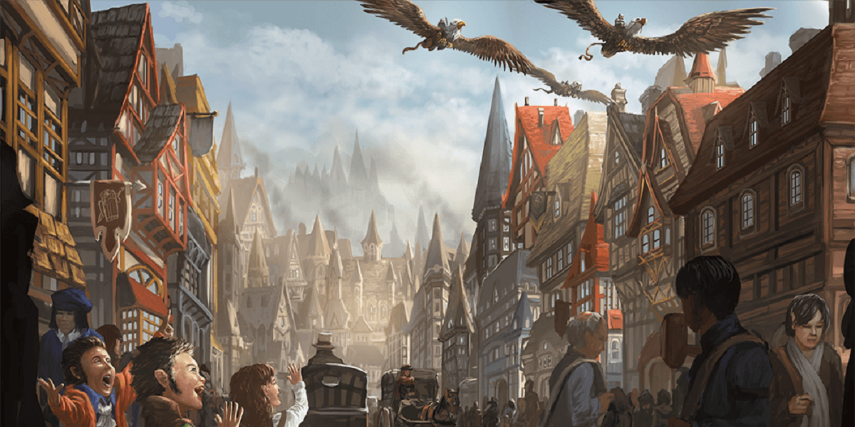 A wide shot image of a crowded town in DnD