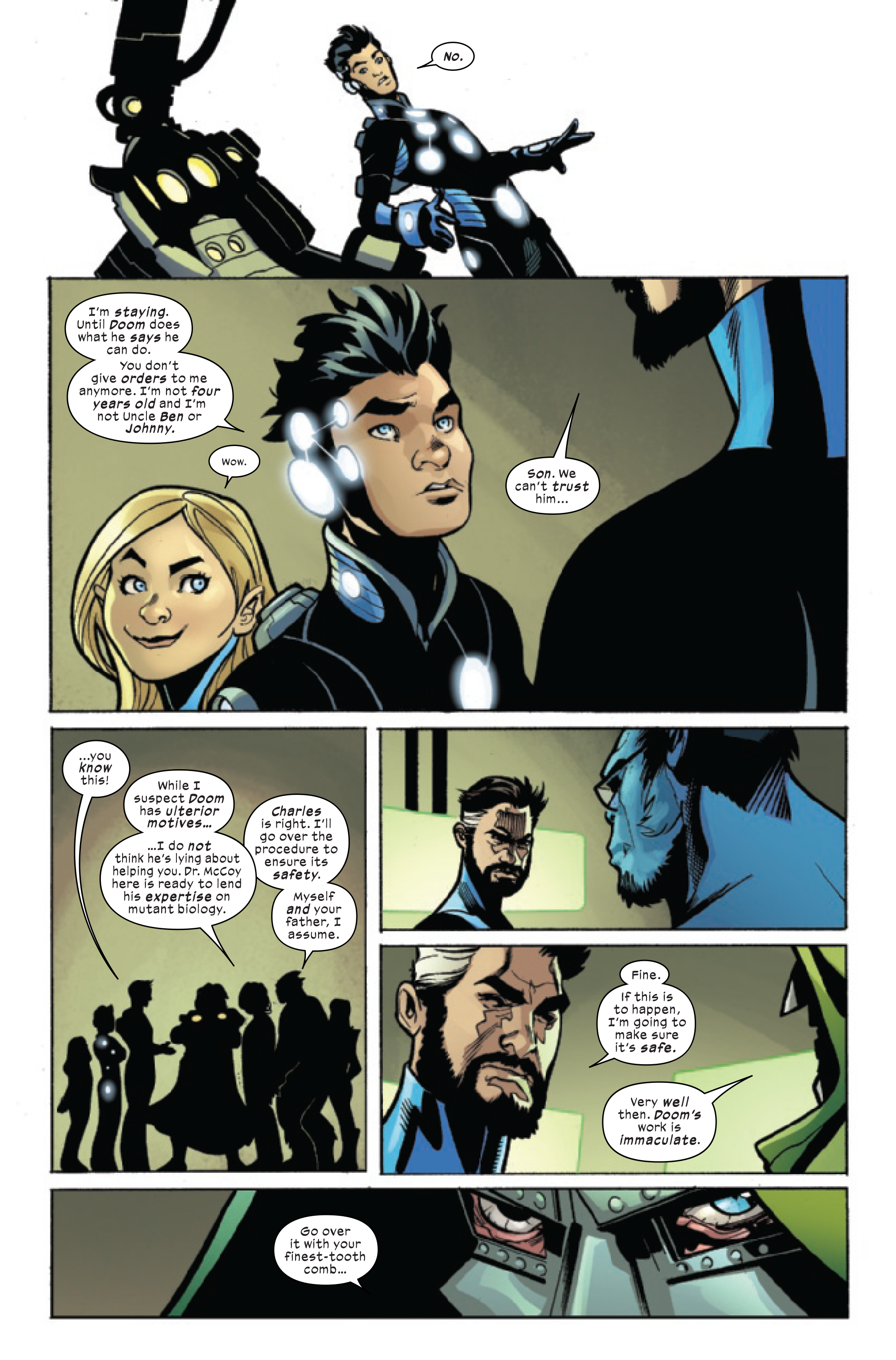 Franklin stands up to Mister Fantastic in X-Men/Fantastic Four #3