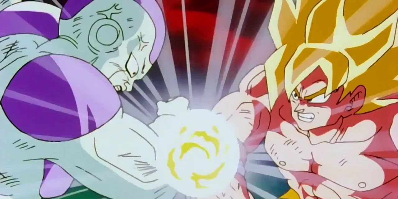Super Saiyan Goku fights Frieza's final form in Dragon Ball Z