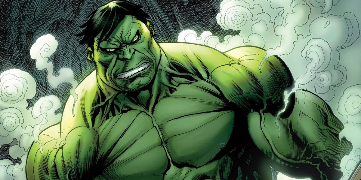 A rage-filled Hulk surrounded by smoke in Marvel Comics