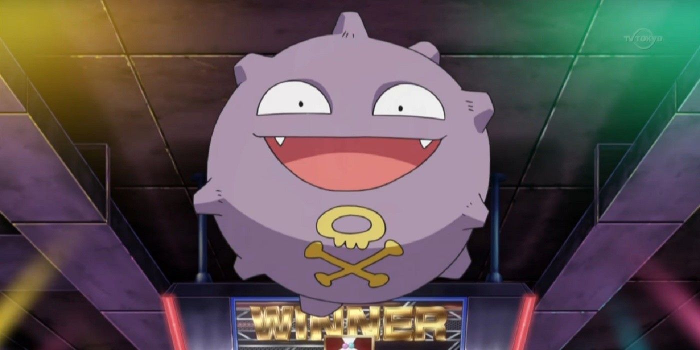 Koffing looking happy in the Pokemon anime