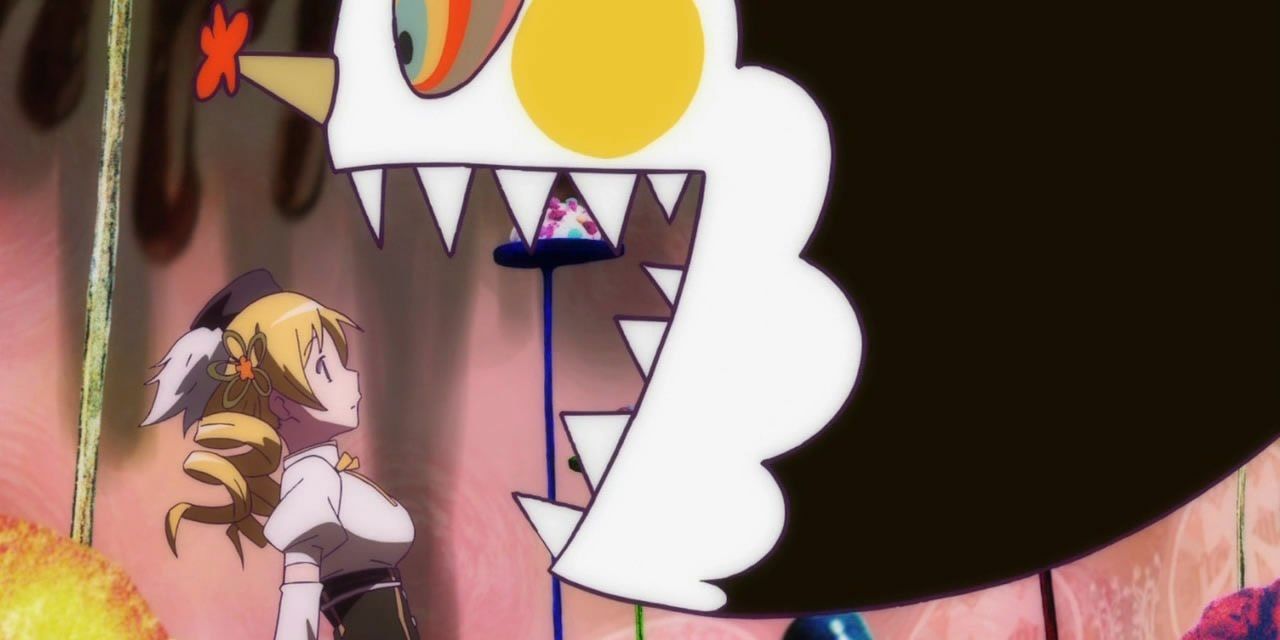 mami tomoe about to get eaten in madoka magica