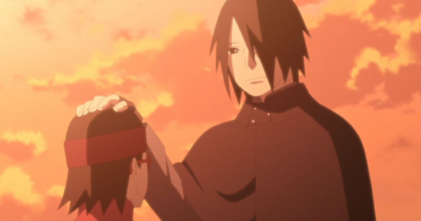 Sasuke with his hand on Sarada's head