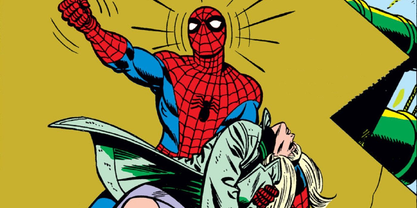 Spider-Man vowing revenge after the death of Gwen Stacy