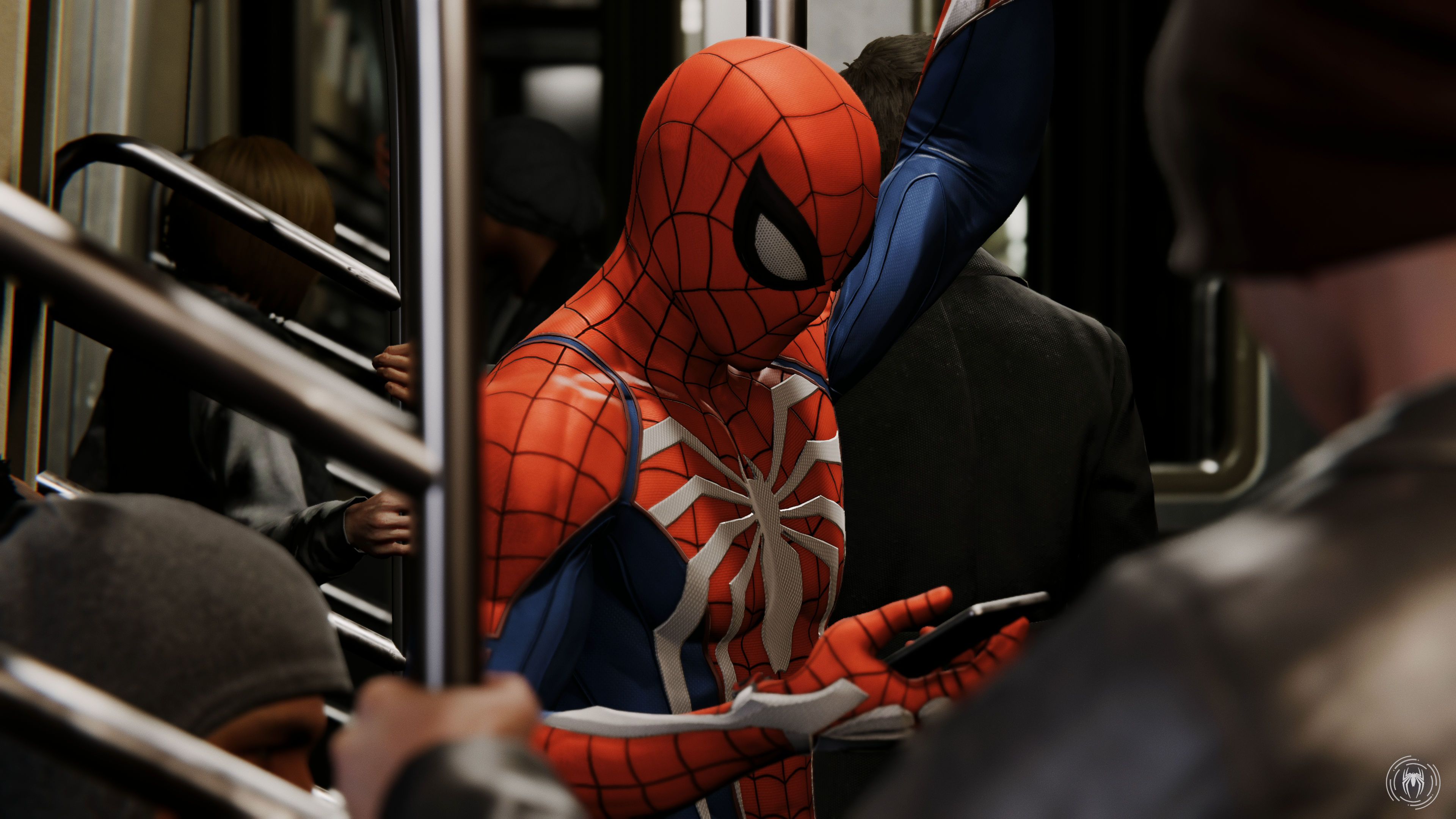 Spider-Man on the subway.
