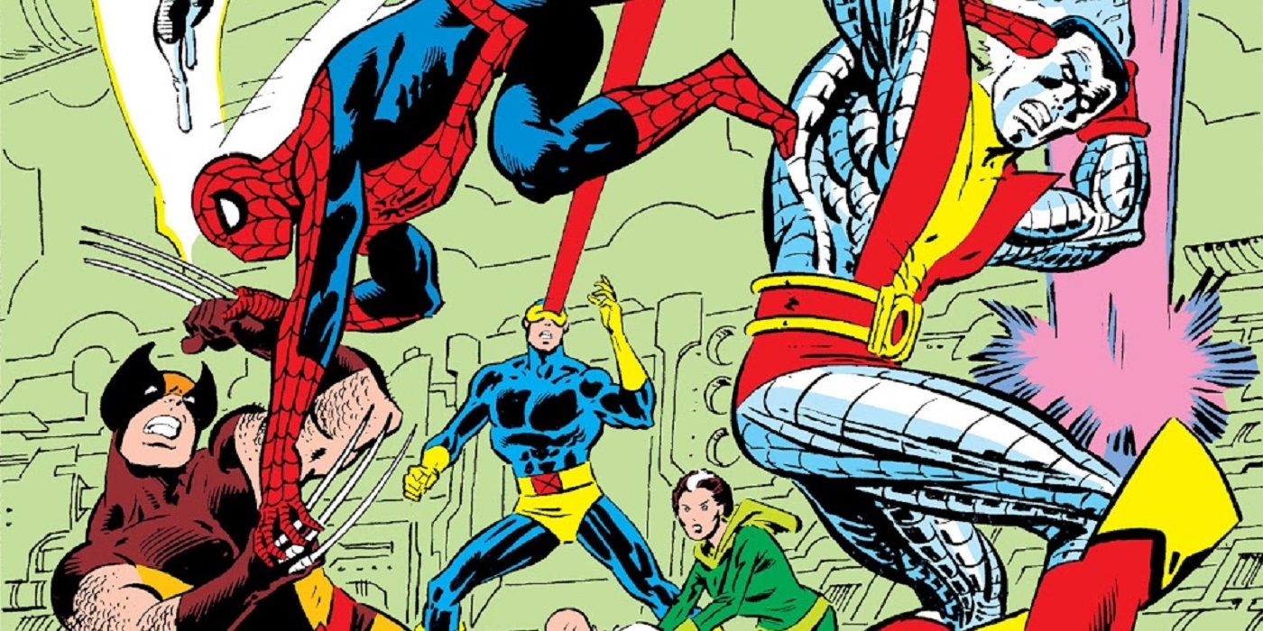 Spider-Man beating the X-Men in Marvel Comic's Secret Wars