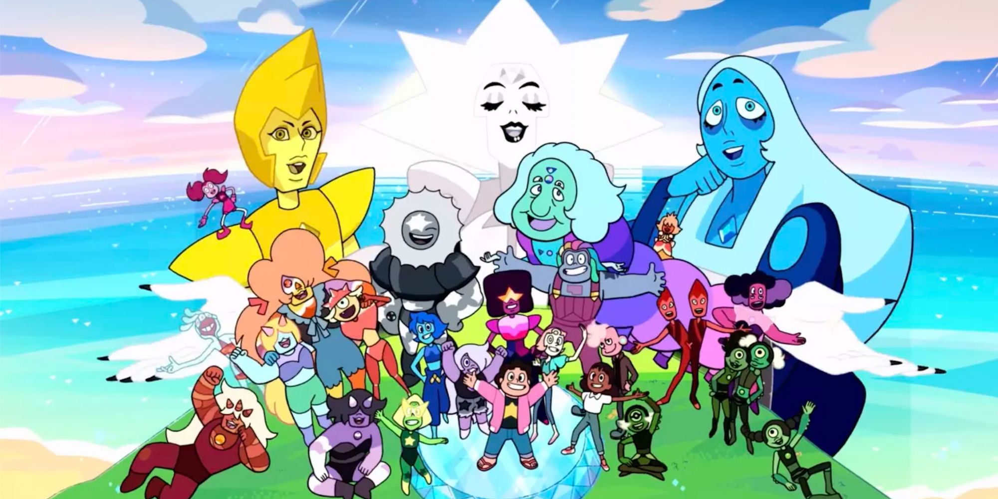Steven Universe Future's characters standing at the top of a hill