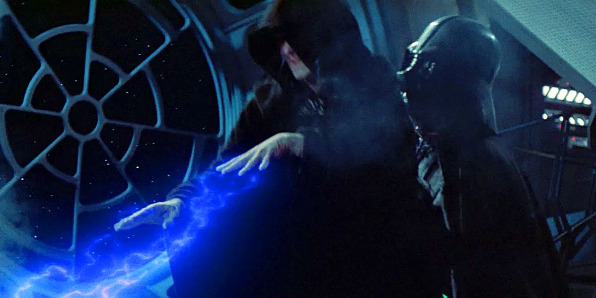 Darth Vader picks up Palpatine in Return of the Jedi