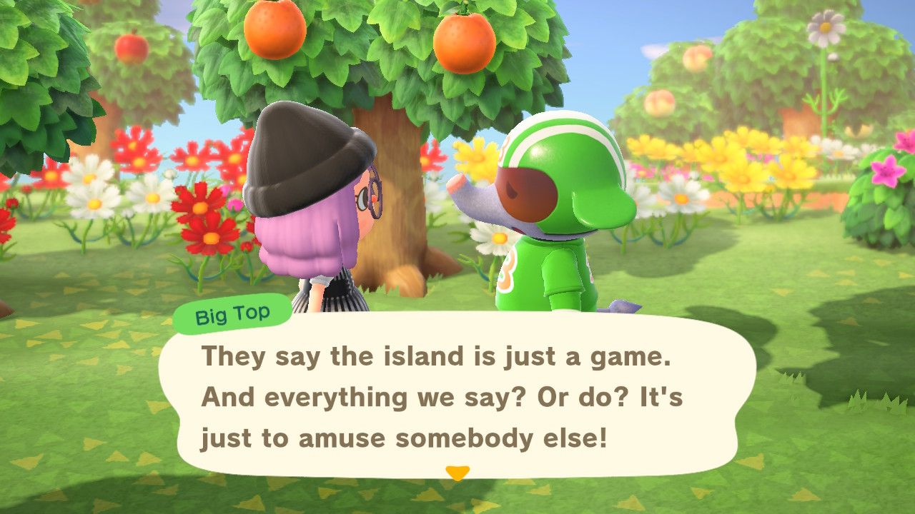 Big Top acknowledges the game in Animal Crossing: New Horizons