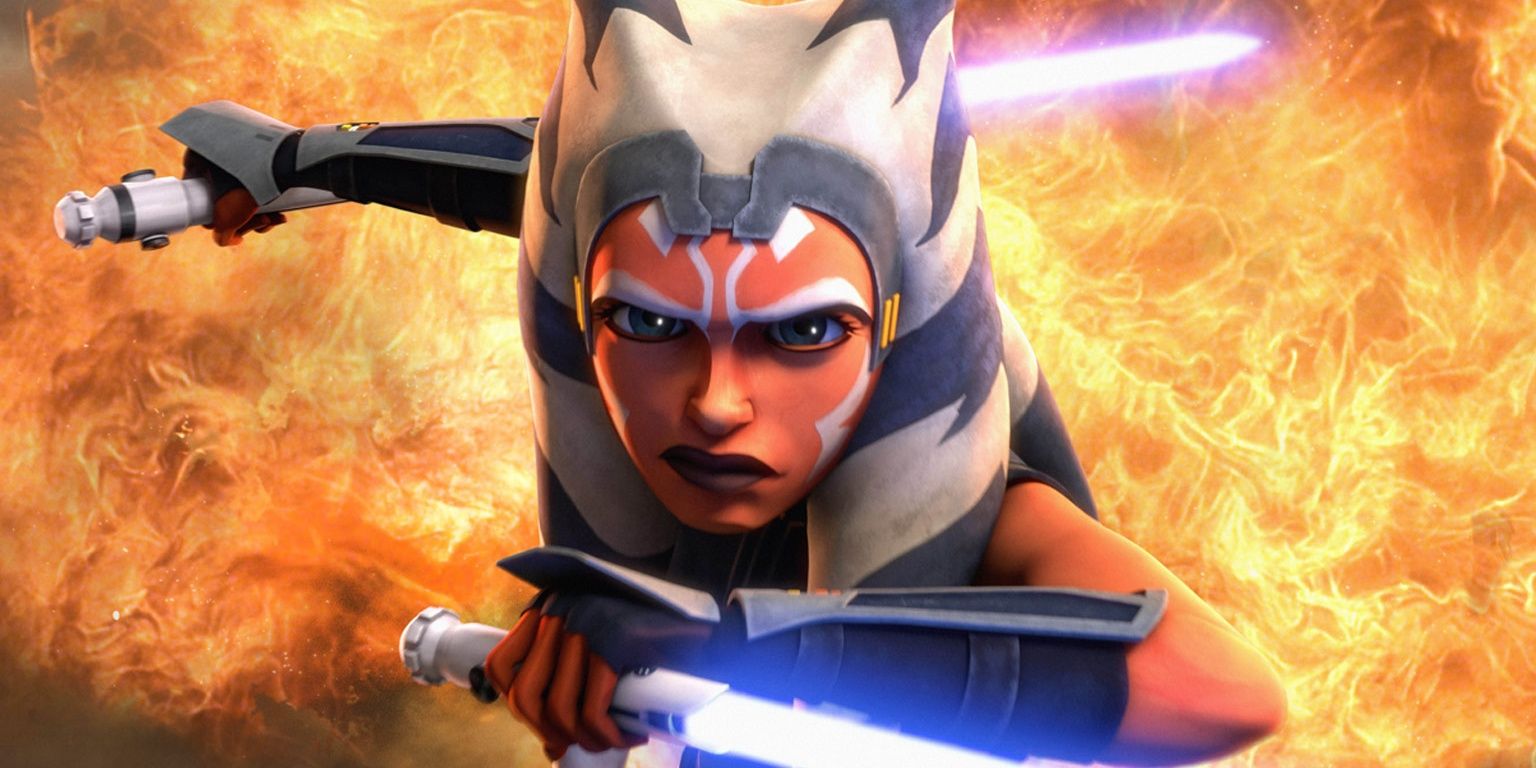 Ahsoka Tano with her lightsabers in Star Wars: The Clone Wars 