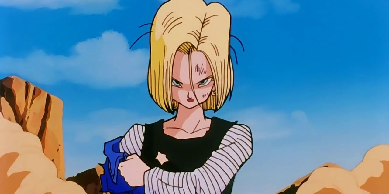 Android 18 takes off her jacket in Dragon Ball Z