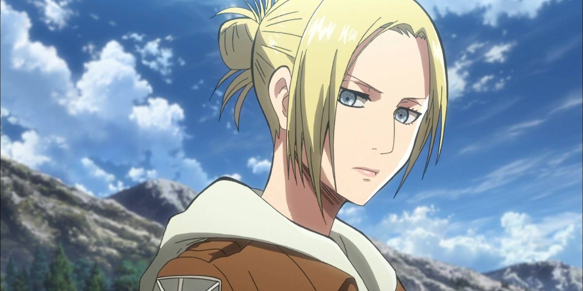 Annie Leonhart with a serious expression in Attack On Titan.
