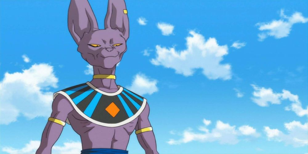 Beerus smirking and looking down in Dragon Ball