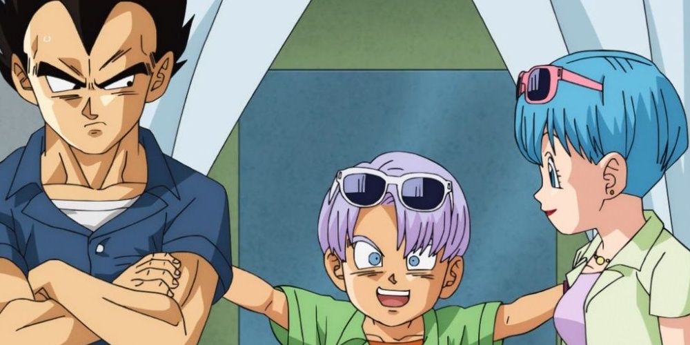 Trunks celebrates time off with his parents, Vegeta and Bulma, in Dragon Ball Super
