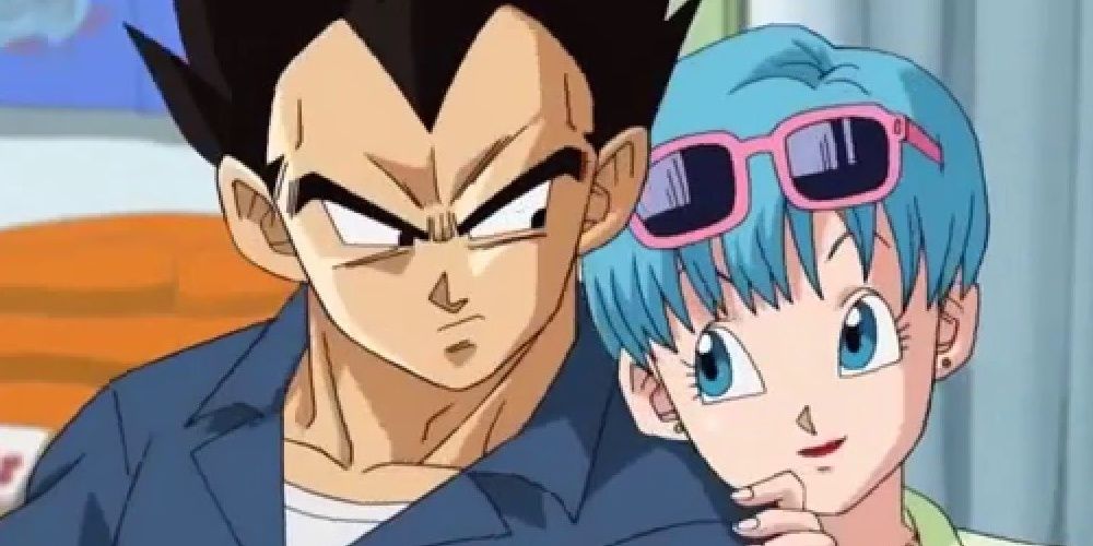Bulma and Vegeta look at each other in Dragon Ball