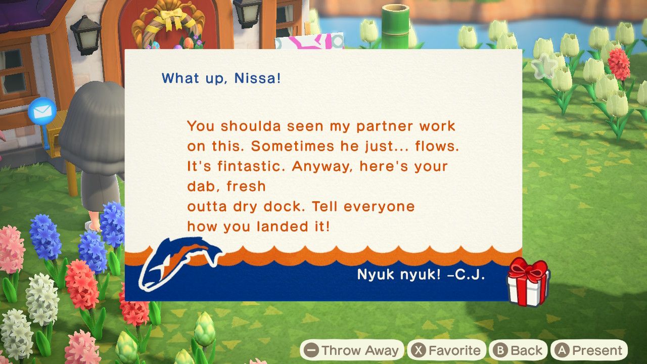 C.J. sends mail in Animal Crossing: New Horizons