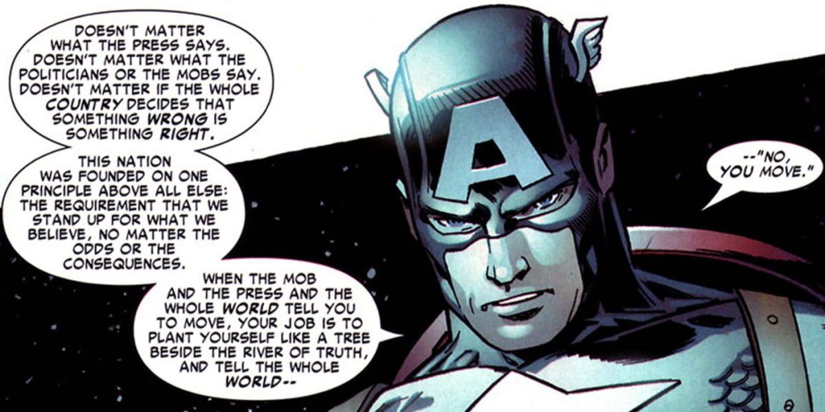 Captain America taking a moral stand in Marvel Comics