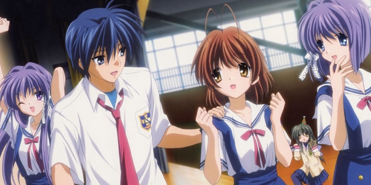 The characters from Clannad at school.