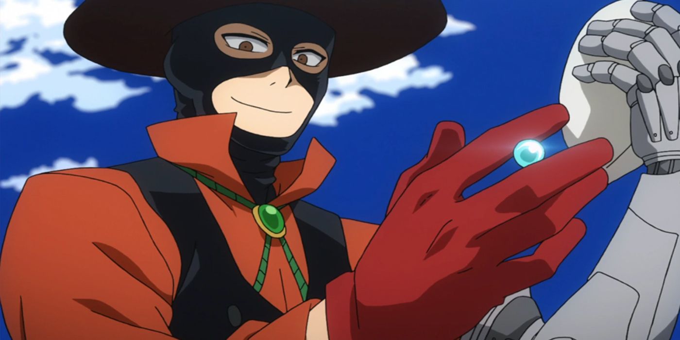 Mr. Compress using his Compress Quirk to steal Overhaul's arm in My Hero Academia