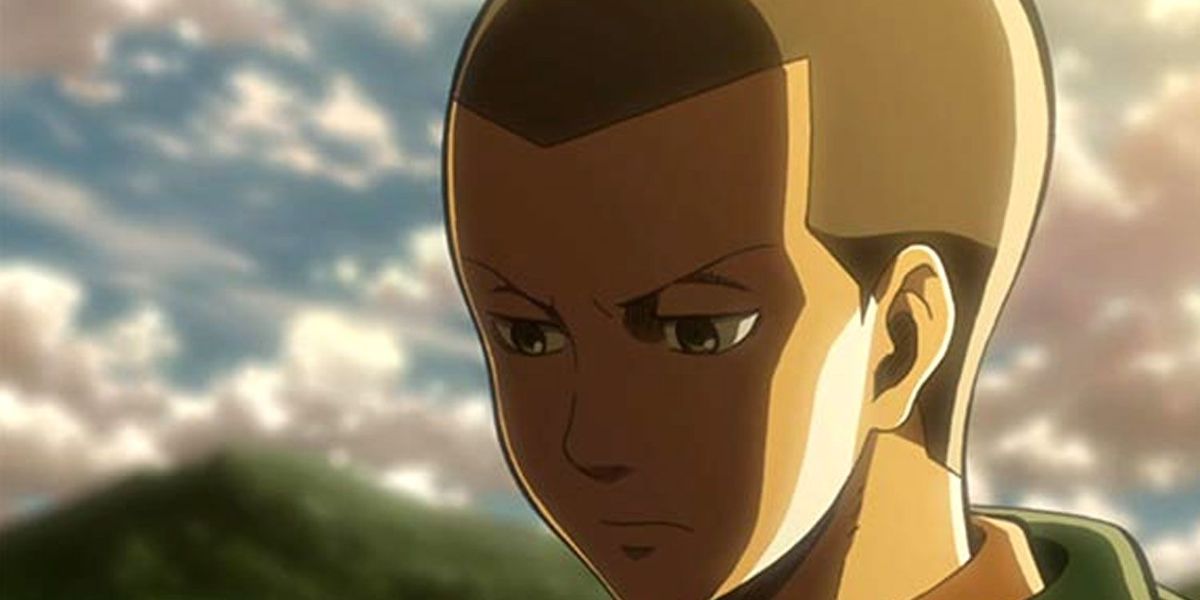 Connie Springer from Attack on Titan looking down and sad