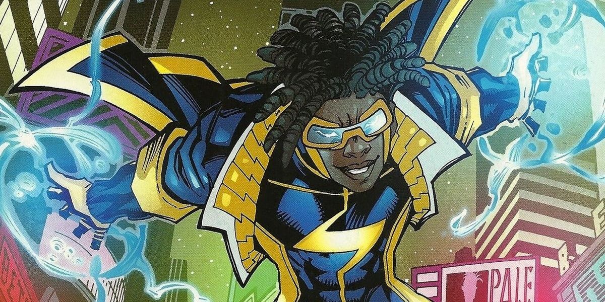 Static Shock flying toward the viewer in DC comics