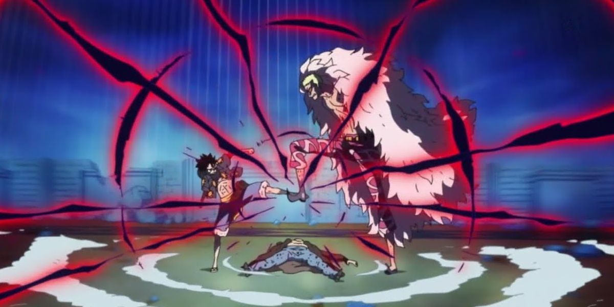 Luffy vs Doflamingo during One Piece's Dressrosa arc