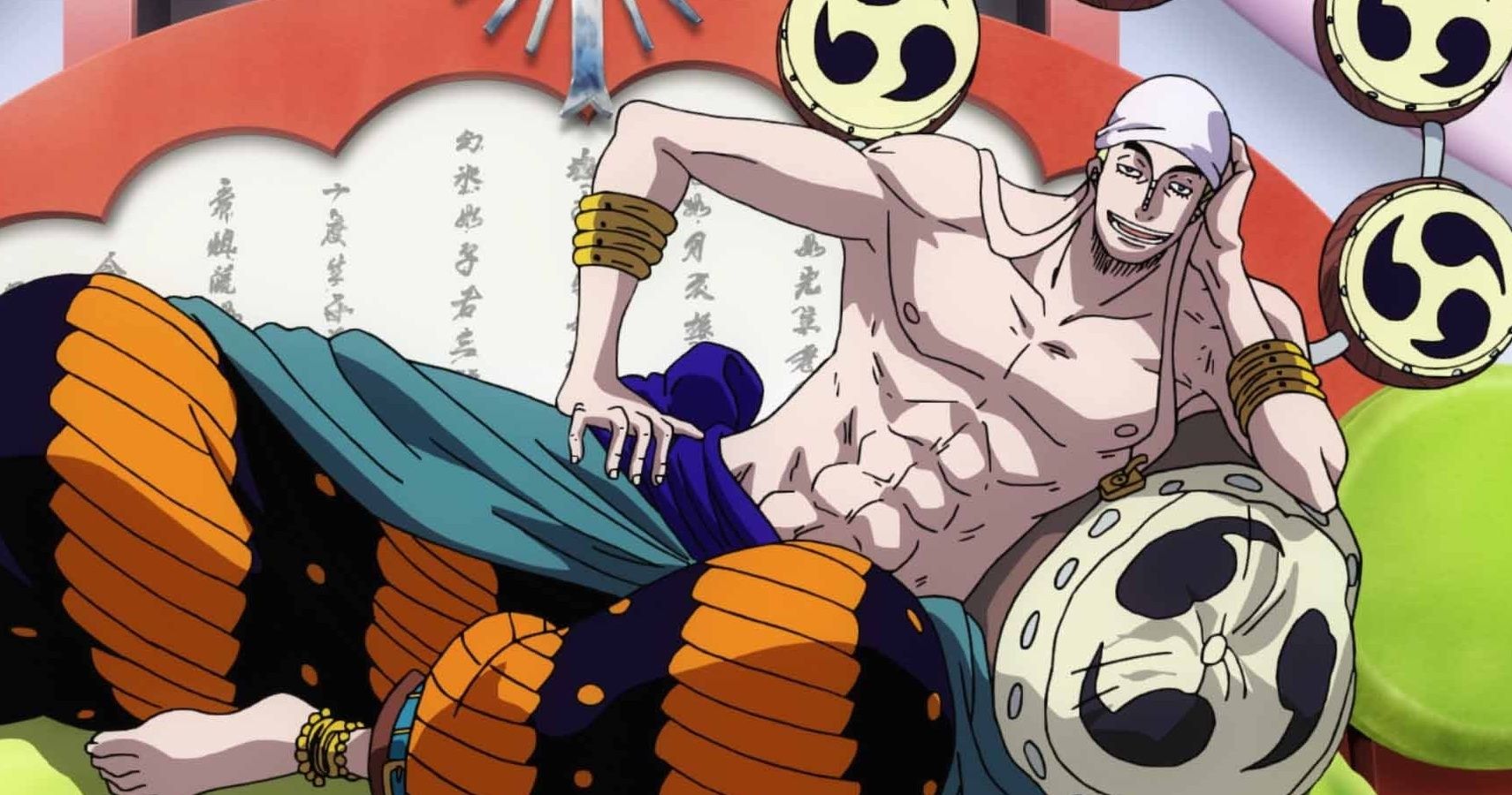 Enel lounges on his throne in One Piece