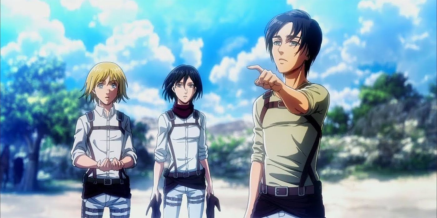 Armin, Mikasa, and Eren see the ocean in Attack on Titan.