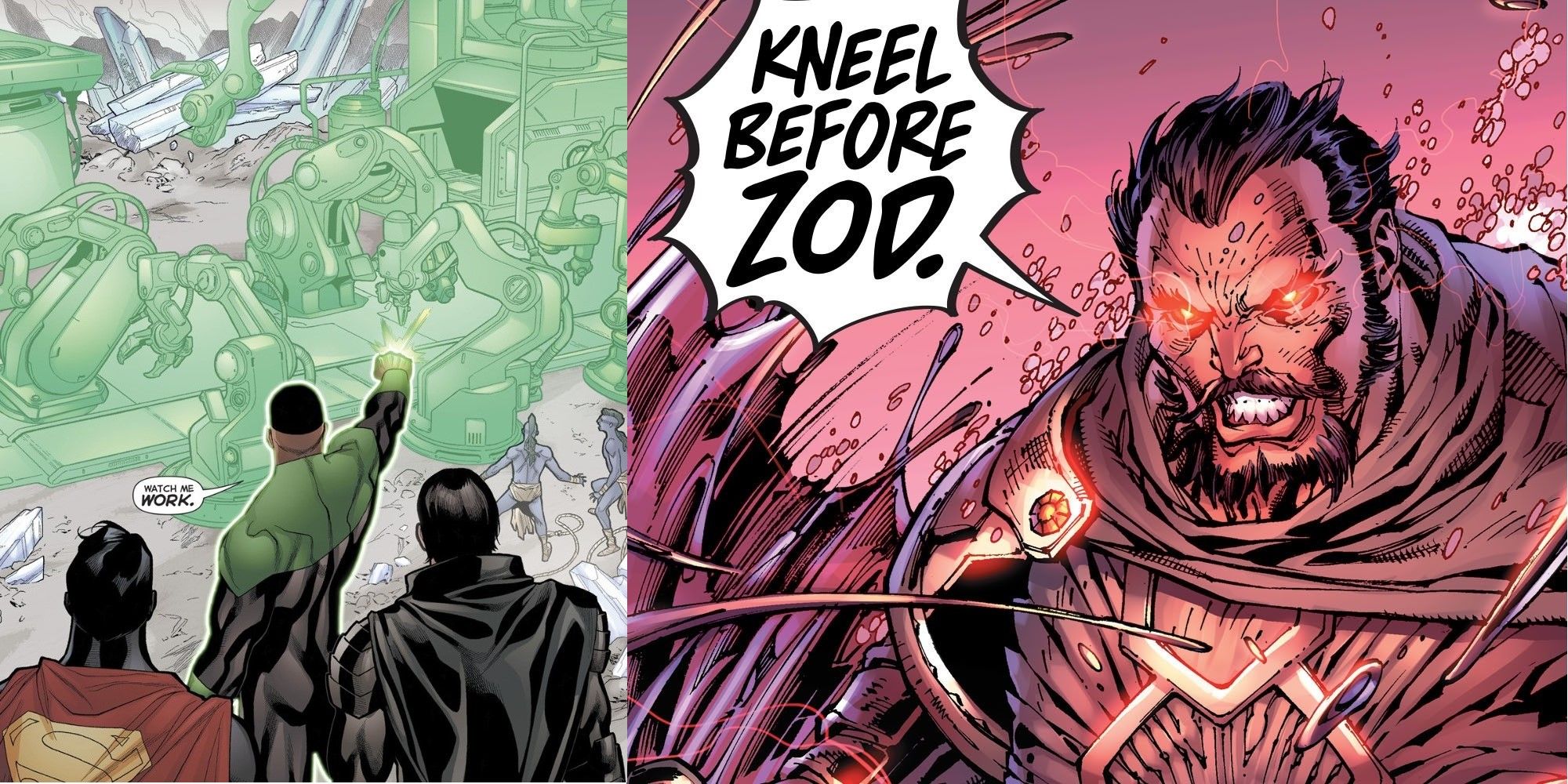 Green Lantern building the teleportation disruptor using Zod's blueprints