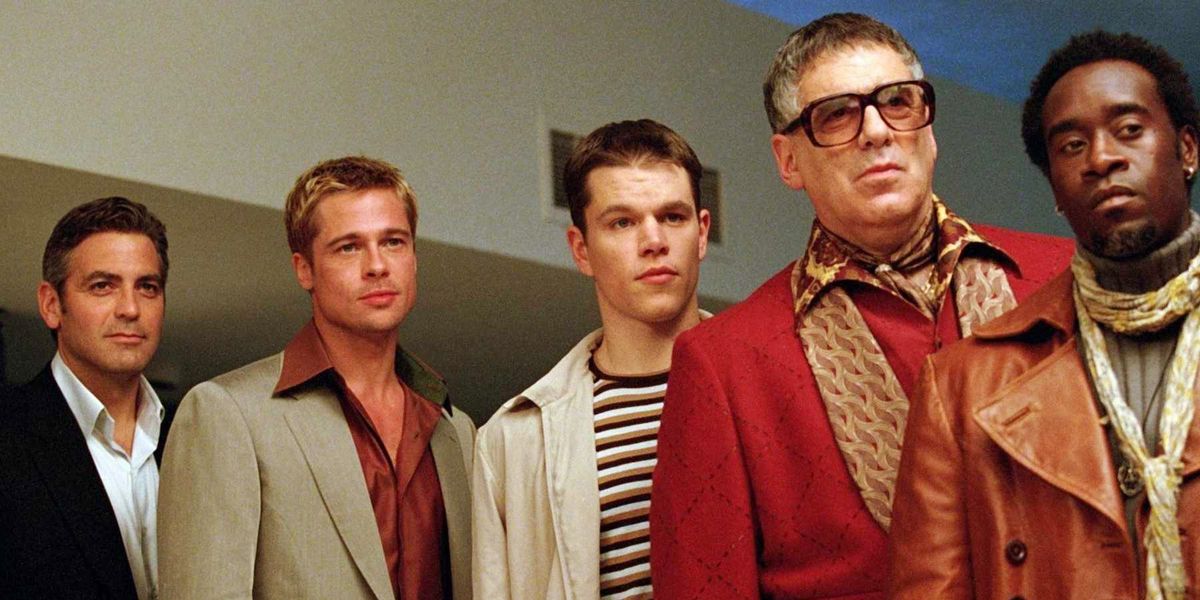 George Clooney, Brad Pitt, and Matt Damon in Ocean's Eleven.